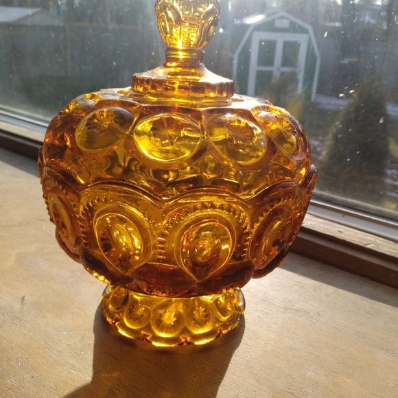 💥 Vintage L.E. Smith Moon & Stars Covered Amber Candy Dish 😯 - Picture 3 of 10